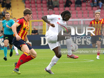 Moise Kean of ACF Fiorentina is in action during the Serie A match between Lecce and Fiorentina in Lecce, Italy, on October 20, 2024. (