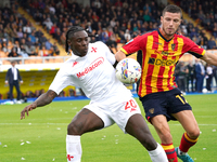 Moise Kean of ACF Fiorentina is in action during the Serie A match between Lecce and Fiorentina in Lecce, Italy, on October 20, 2024. (