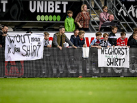 Fans of Heracles ask for AFC Ajax Amsterdam forward Wout Weghorst during the match between Heracles Almelo and Ajax at the Asito Stadium for...