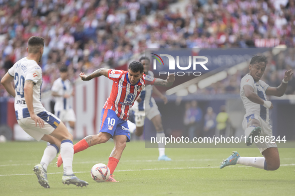 Angel Correa of Atletico de Madrid attempts a shot during the La Liga 2024/25 match between Atletico de Madrid and Leganes at Riyadh Air Met...