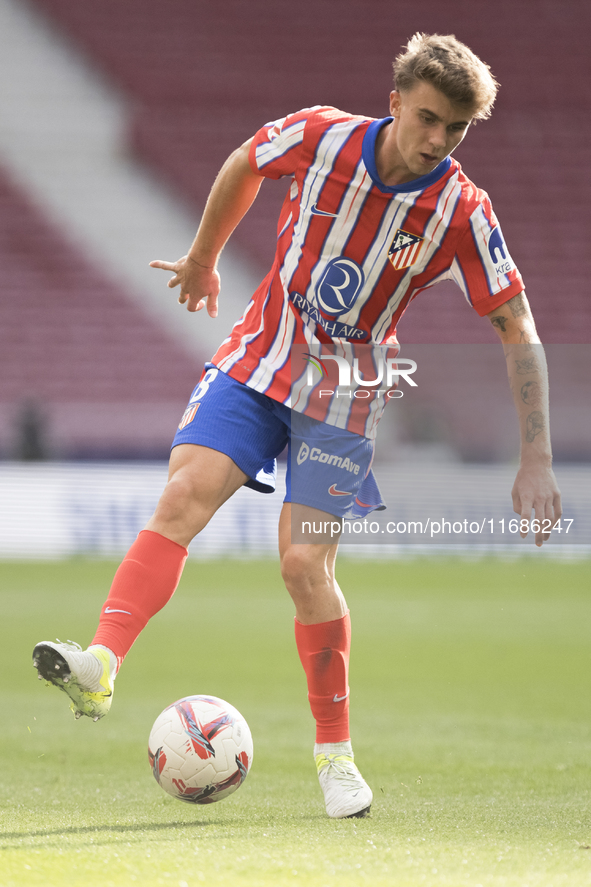 Pablo Barrios of Atletico de Madrid is in action during the La Liga 2024/25 match between Atletico de Madrid and Leganes at Riyadh Air Metro...