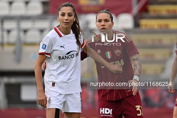 Nadia Nadim of A.C. Milan Femminile and Elena Linari of A.S. Roma Femminile participate in the 7th day of the Serie A Femminile eBay Champio...