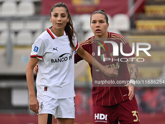 Nadia Nadim of A.C. Milan Femminile and Elena Linari of A.S. Roma Femminile participate in the 7th day of the Serie A Femminile eBay Champio...