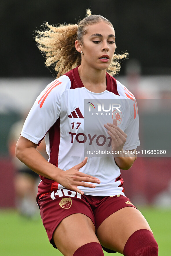 Alayah Pilgrim of A.S. Roma Femminile is in action during the 7th day of the Serie A Femminile eBay Championship between A.S. Roma and A.C....