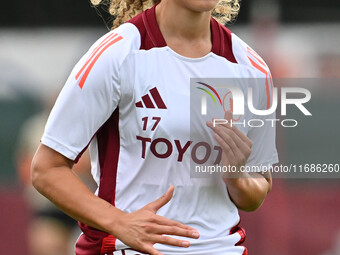 Alayah Pilgrim of A.S. Roma Femminile is in action during the 7th day of the Serie A Femminile eBay Championship between A.S. Roma and A.C....