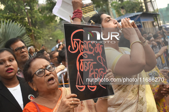 Citizens of Kolkata protest over the sexual assault and murder of a postgraduate woman doctor in Kolkata, India, on October 20, 2024. 