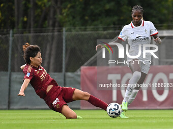 Saki Kumagai of A.S. Roma Femminile and Evelyn Ijeh of A.C. Milan Femminile are in action during the 7th day of the Serie A Femminile eBay C...