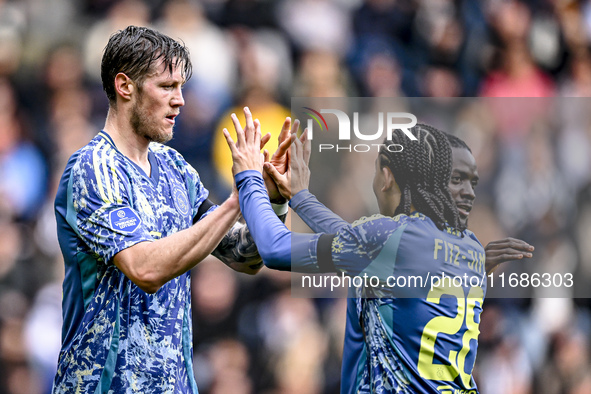 AFC Ajax Amsterdam forward Wout Weghorst and AFC Ajax Amsterdam midfielder Kian Fitz-Jim celebrate a goal during the match between Heracles...