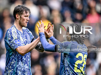 AFC Ajax Amsterdam forward Wout Weghorst and AFC Ajax Amsterdam midfielder Kian Fitz-Jim celebrate a goal during the match between Heracles...