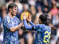 AFC Ajax Amsterdam forward Wout Weghorst and AFC Ajax Amsterdam midfielder Kian Fitz-Jim celebrate a goal during the match between Heracles...