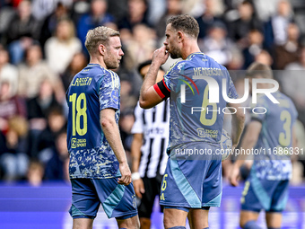 AFC Ajax Amsterdam midfielder Jordan Henderson and AFC Ajax Amsterdam midfielder Davy Klaassen discuss who takes the penalty during the matc...