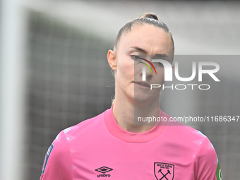 Goalkeeper Kinga Szemik (1 West Ham) participates in the Barclays FA Women's Super League match between West Ham United and Arsenal at the C...