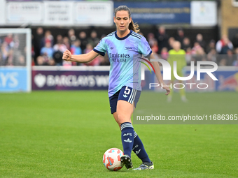 Laia Codina (5 Arsenal) controls the ball during the Barclays FA Women's Super League match between West Ham United and Arsenal at the Chigw...