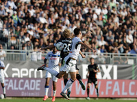 Joel Pohjanpalo of Venezia plays against Berat Djimsiti of Atalanta during the Italian Serie A soccer match between Venezia FC and Atalanta...