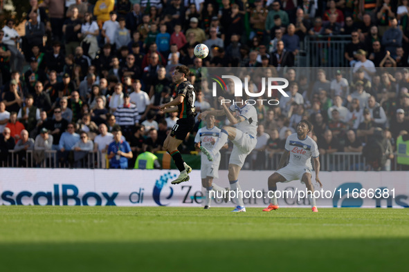 Gaetano Oristanio of Venezia plays against Berat Djimsiti of Atalanta during the Italian Serie A soccer championship match between Venezia F...