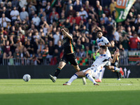 Gaetano Oristanio of Venezia plays against Berat Djimsiti of Atalanta during the Italian Serie A soccer championship match between Venezia F...