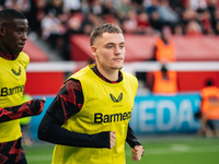 Florian Wirtz of Bayer 04 Leverkusen warms up during the Bundesliga match between Bayer 04 Leverkusen and Eintracht Frankfurt at BayArena in...