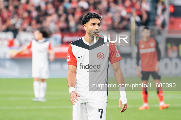 Omar Marmoush of Eintracht Frankfurt is seen during the Bundesliga match between Bayer 04 Leverkusen and Eintracht Frankfurt at BayArena in...