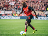 Victor Boniface of Bayer 04 Leverkusen is in action during the Bundesliga match between Bayer 04 Leverkusen and Eintracht Frankfurt at BayAr...