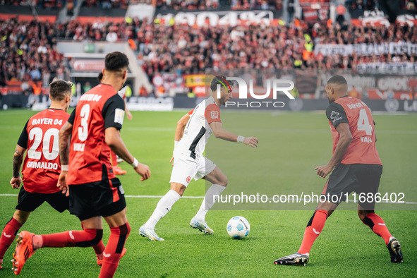 Omar Marmoush of Eintracht Frankfurt is in action during the Bundesliga match between Bayer 04 Leverkusen and Eintracht Frankfurt at BayAren...