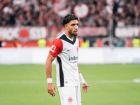 Omar Marmoush of Eintracht Frankfurt reacts during the Bundesliga match between Bayer 04 Leverkusen and Eintracht Frankfurt at BayArena in L...