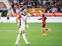 Omar Marmoush of Eintracht Frankfurt reacts during the Bundesliga match between Bayer 04 Leverkusen and Eintracht Frankfurt at BayArena in L...