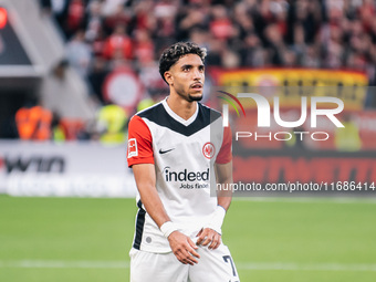 Omar Marmoush of Eintracht Frankfurt reacts during the Bundesliga match between Bayer 04 Leverkusen and Eintracht Frankfurt at BayArena in L...