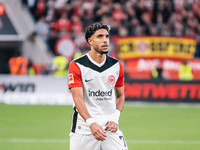 Omar Marmoush of Eintracht Frankfurt reacts during the Bundesliga match between Bayer 04 Leverkusen and Eintracht Frankfurt at BayArena in L...