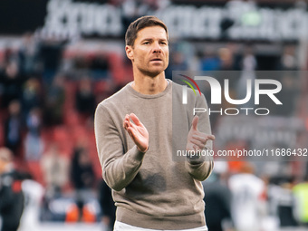 Xabi Alonso, Head Coach of Bayer 04 Leverkusen, celebrates with fans after the Bundesliga match between Bayer 04 Leverkusen and Eintracht Fr...