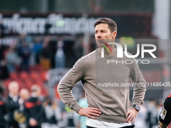 Xabi Alonso, Head Coach of Bayer 04 Leverkusen, appears after the Bundesliga match between Bayer 04 Leverkusen and Eintracht Frankfurt at Ba...