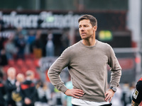 Xabi Alonso, Head Coach of Bayer 04 Leverkusen, appears after the Bundesliga match between Bayer 04 Leverkusen and Eintracht Frankfurt at Ba...