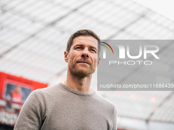 Xabi Alonso, Head Coach of Bayer 04 Leverkusen, looks on before the Bundesliga match between Bayer 04 Leverkusen and Eintracht Frankfurt at...