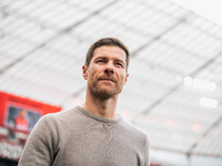 Xabi Alonso, Head Coach of Bayer 04 Leverkusen, looks on before the Bundesliga match between Bayer 04 Leverkusen and Eintracht Frankfurt at...