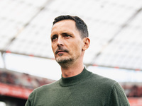 Dino Toppmoeller, Head Coach of Eintracht Frankfurt, looks on prior to the Bundesliga match between Bayer 04 Leverkusen and Eintracht Frankf...