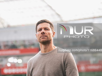 Xabi Alonso, Head Coach of Bayer 04 Leverkusen, looks on before the Bundesliga match between Bayer 04 Leverkusen and Eintracht Frankfurt at...