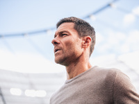 Xabi Alonso, Head Coach of Bayer 04 Leverkusen, looks on before the Bundesliga match between Bayer 04 Leverkusen and Eintracht Frankfurt at...