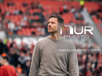 Xabi Alonso, Head Coach of Bayer 04 Leverkusen, looks on before the Bundesliga match between Bayer 04 Leverkusen and Eintracht Frankfurt at...