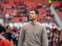 Xabi Alonso, Head Coach of Bayer 04 Leverkusen, looks on before the Bundesliga match between Bayer 04 Leverkusen and Eintracht Frankfurt at...