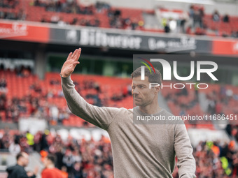 Xabi Alonso, Head Coach of Bayer 04 Leverkusen, looks on before the Bundesliga match between Bayer 04 Leverkusen and Eintracht Frankfurt at...