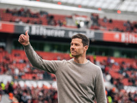 Xabi Alonso, Head Coach of Bayer 04 Leverkusen, looks on before the Bundesliga match between Bayer 04 Leverkusen and Eintracht Frankfurt at...