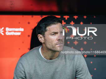 Xabi Alonso, Head Coach of Bayer 04 Leverkusen, looks on before the Bundesliga match between Bayer 04 Leverkusen and Eintracht Frankfurt at...