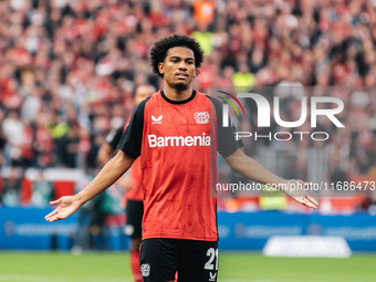 Amine Adli of Bayer 04 Leverkusen reacts during the Bundesliga match between Bayer 04 Leverkusen and Eintracht Frankfurt at BayArena in Leve...