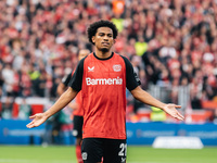 Amine Adli of Bayer 04 Leverkusen reacts during the Bundesliga match between Bayer 04 Leverkusen and Eintracht Frankfurt at BayArena in Leve...