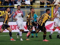 Andrea Adorante of SS Juve Stabia celebrates after scoring during the Serie B match between SS Juve Stabia and Cremonese at Stadio Romeo Men...