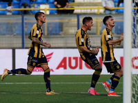 Andrea Adorante of SS Juve Stabia celebrates after scoring during the Serie B match between SS Juve Stabia and Cremonese at Stadio Romeo Men...