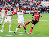 Alejandro Grimaldo of Bayer 04 Leverkusen is in action during the Bundesliga match between Bayer 04 Leverkusen and Eintracht Frankfurt at Ba...