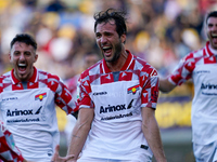 Franco Vazquez of Cremonese celebrates after scoring during the Serie B match between SS Juve Stabia and Cremonese at Stadio Romeo Menti Cas...