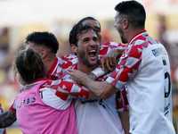 Franco Vazquez of Cremonese celebrates after scoring during the Serie B match between SS Juve Stabia and Cremonese at Stadio Romeo Menti Cas...