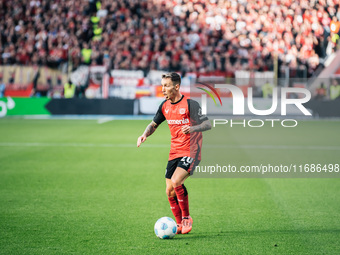 Alejandro Grimaldo of Bayer 04 Leverkusen is in action during the Bundesliga match between Bayer 04 Leverkusen and Eintracht Frankfurt at Ba...