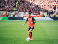 Alejandro Grimaldo of Bayer 04 Leverkusen is in action during the Bundesliga match between Bayer 04 Leverkusen and Eintracht Frankfurt at Ba...